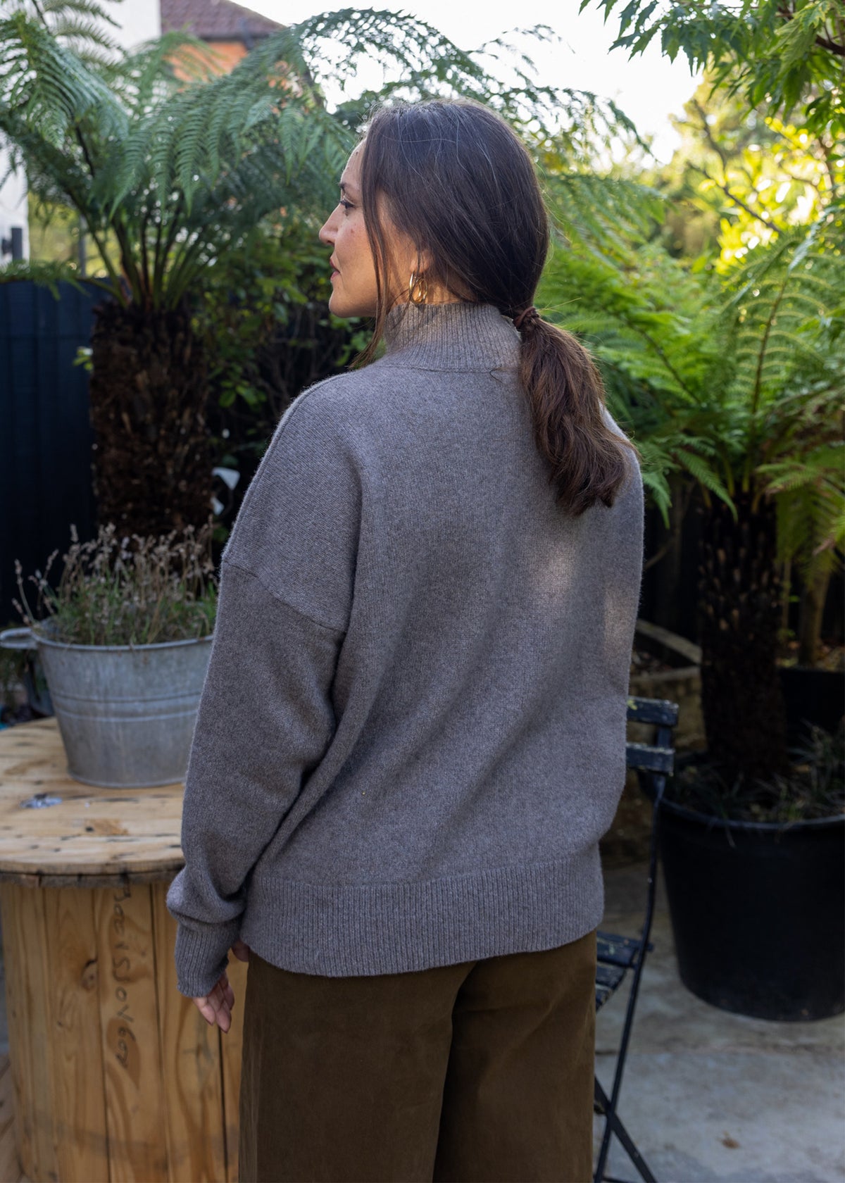 High Neck Cashmere Sweater | Mushroom