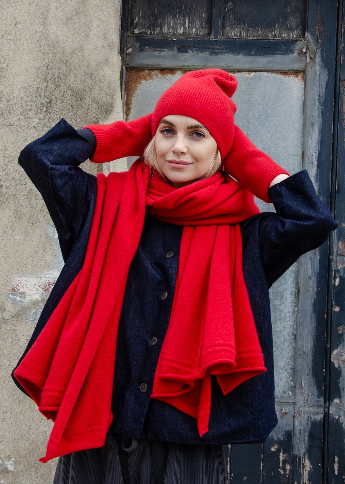 Bright Red Knit Beanie CHAPEAU TRIBE Warm Soft Slouchy Winter Knitted Beanie Hat  main image 3