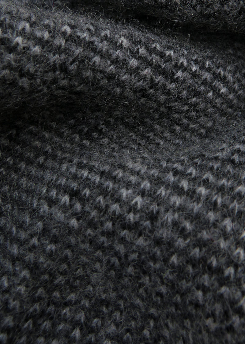 Cashmere Fine Rib Scarf | Black Grey