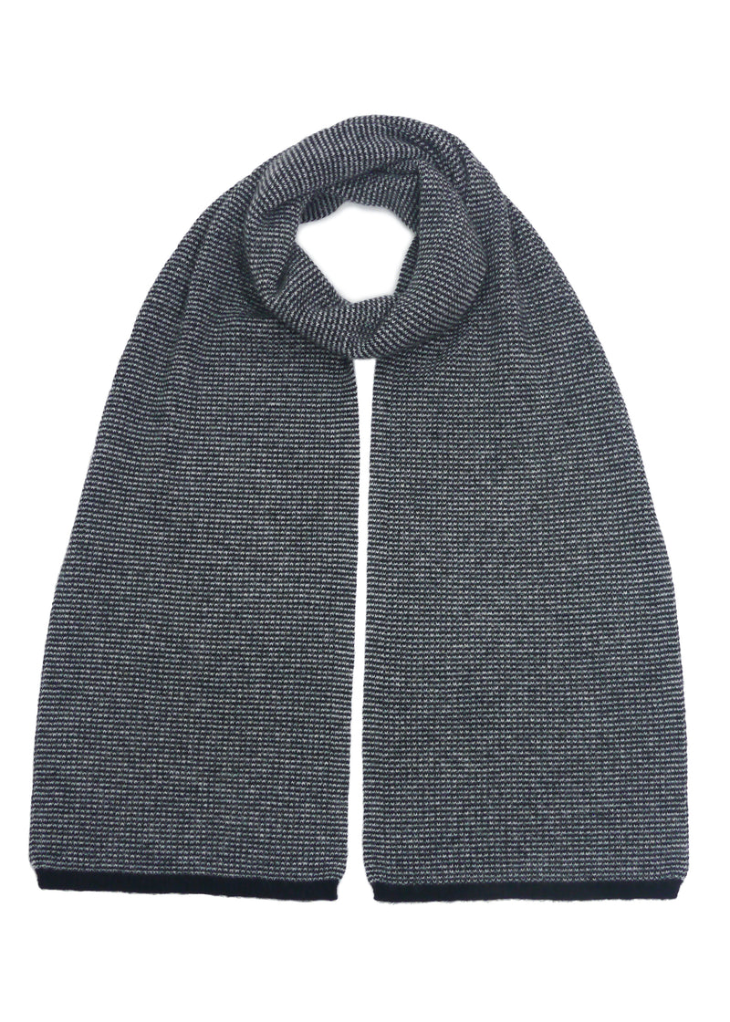 Cashmere Fine Rib Scarf | Black Grey