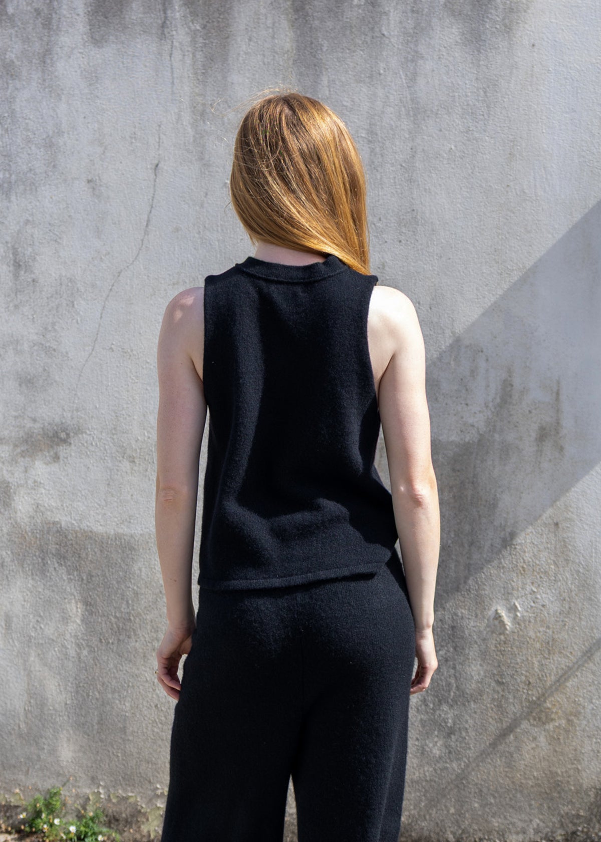 Cashmere Cable Front Vest Top | Black