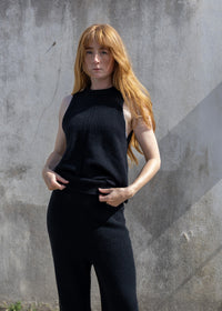 Cashmere Cable Front Vest Top | Black