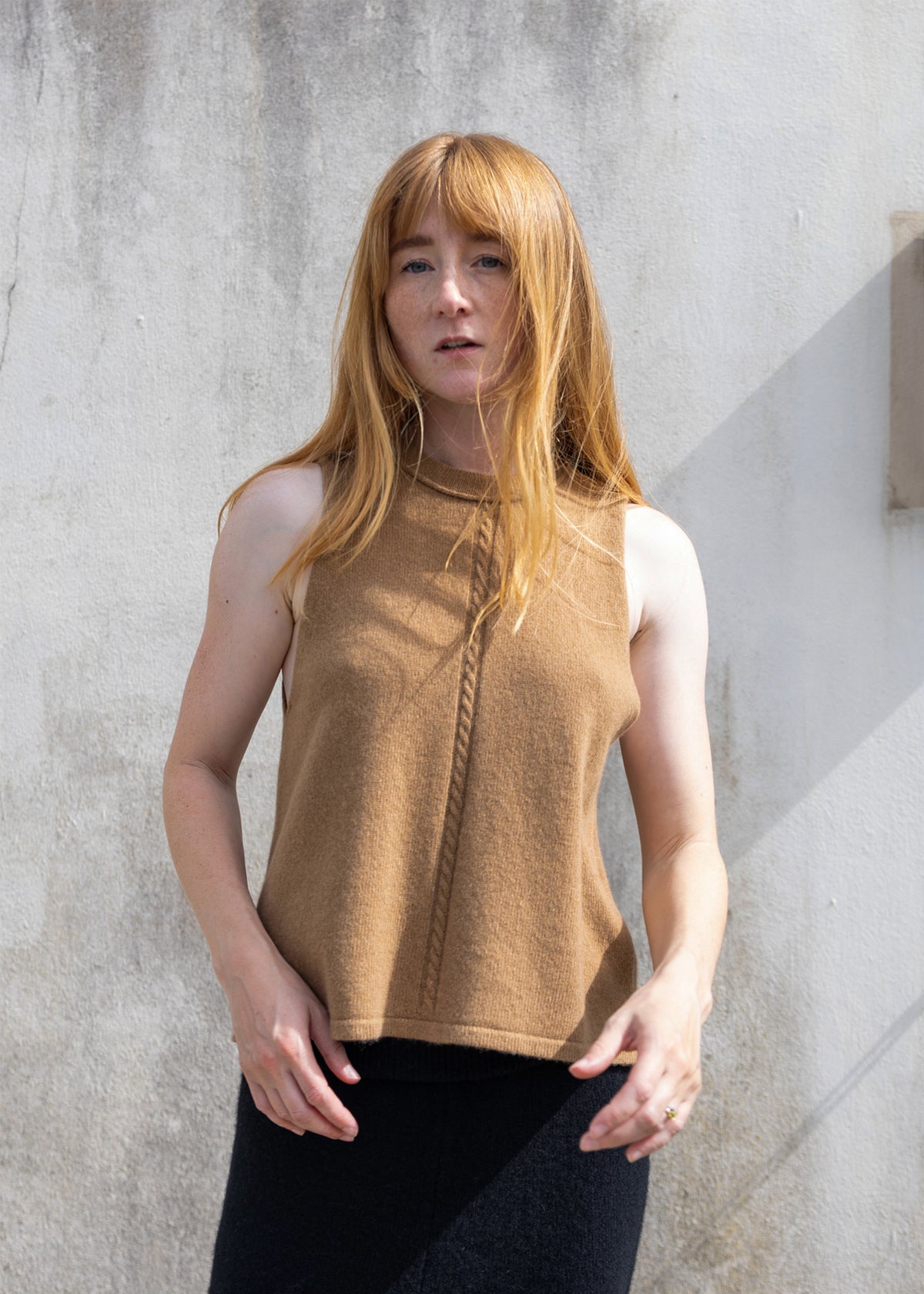 Cashmere Cable Front Vest Top | Gingerbread