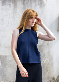 Cashmere Cable Front Vest Top | Navy