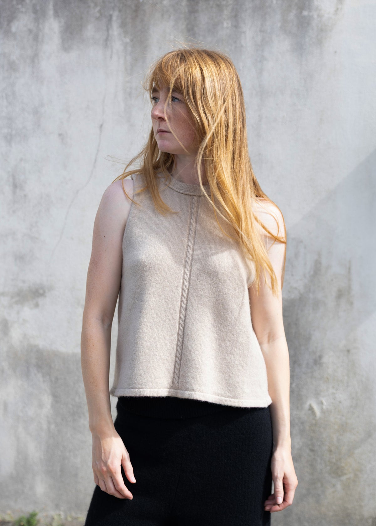Cashmere Cable Front Vest Top | Oat