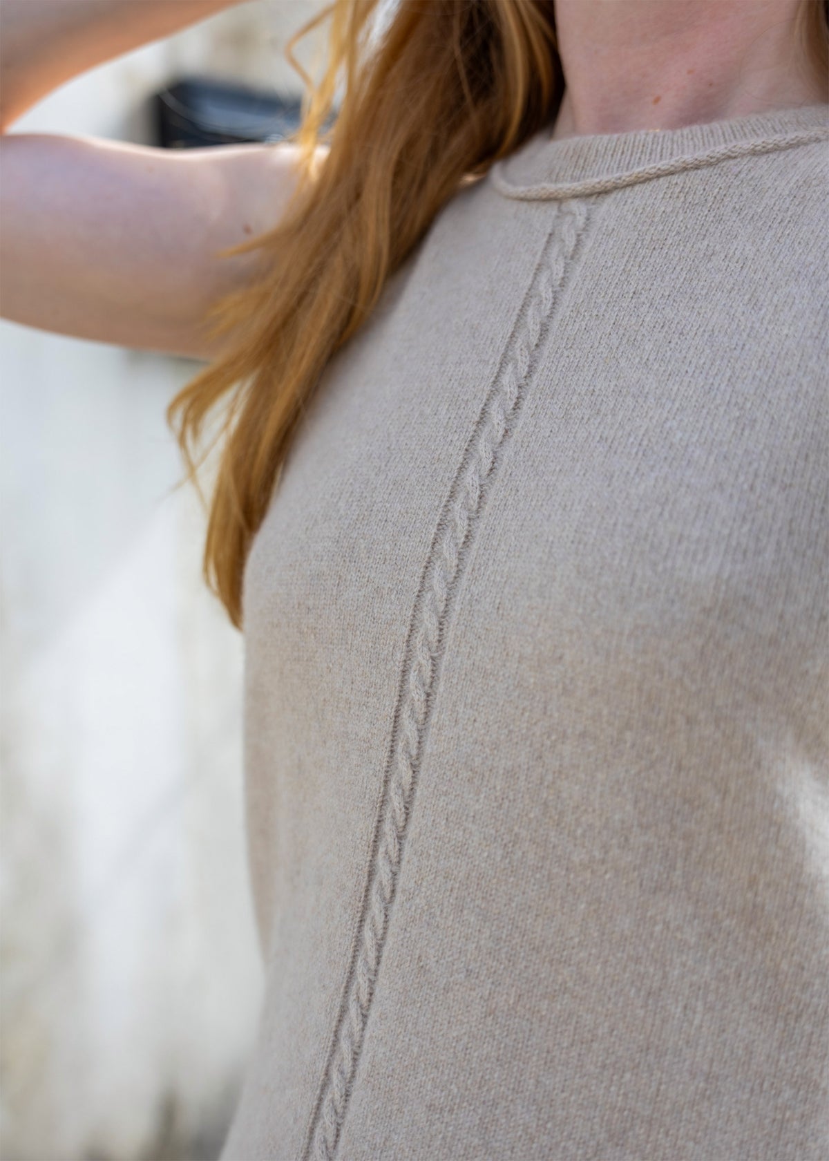 Cashmere Cable Front Vest Top | Oat