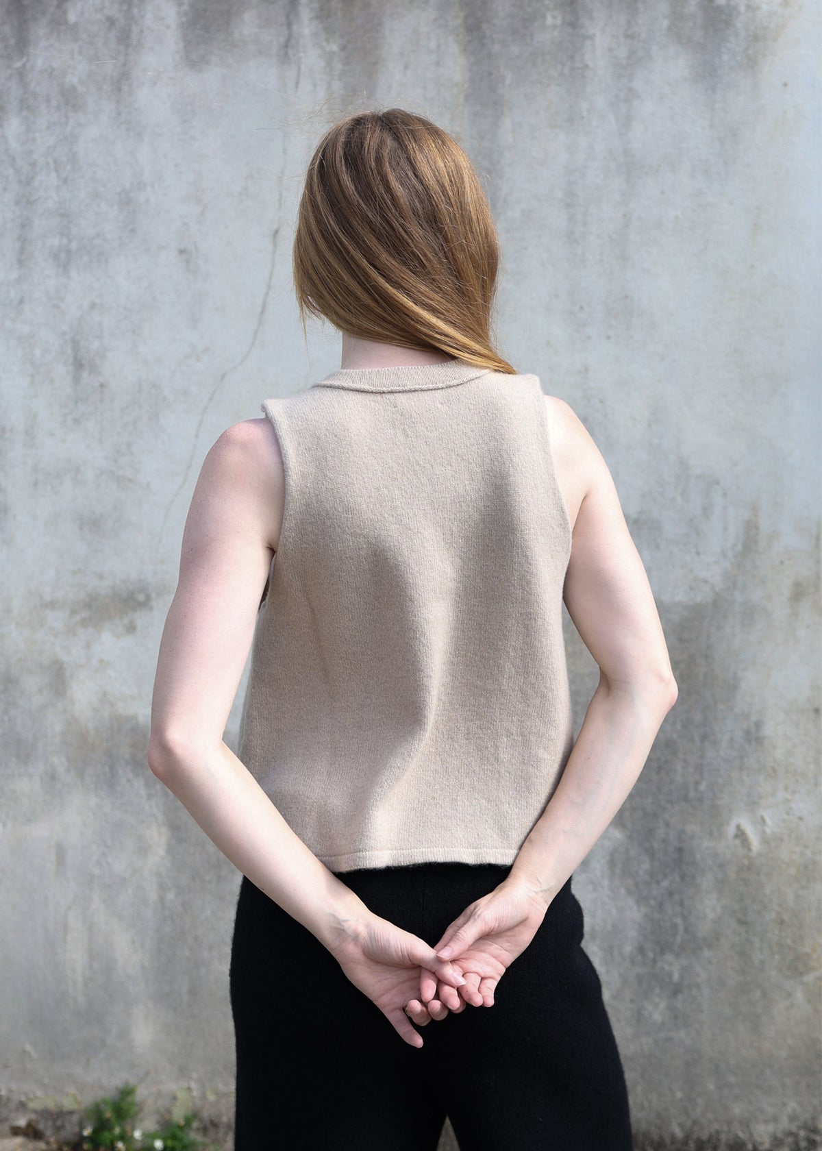 Cashmere Cable Front Vest Top | Oat