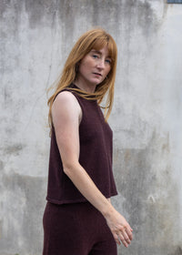 Cashmere Cable Front Vest Top | Raisin