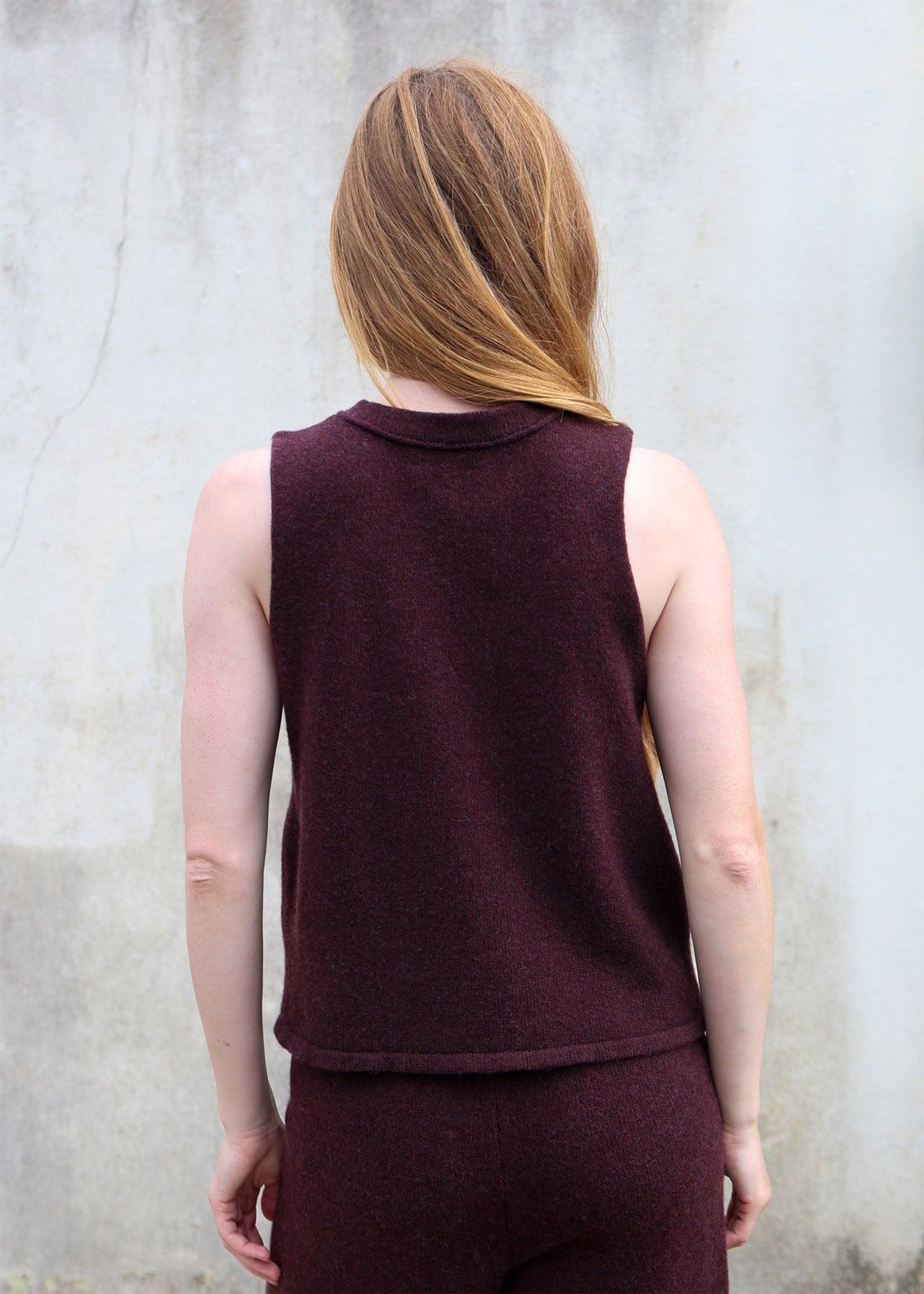 Cashmere Cable Front Vest Top | Raisin
