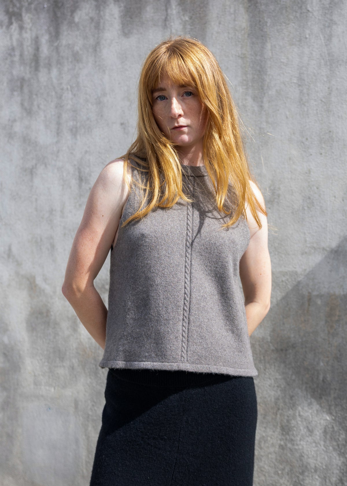 Cashmere Cable Front Vest Top | Mushroom