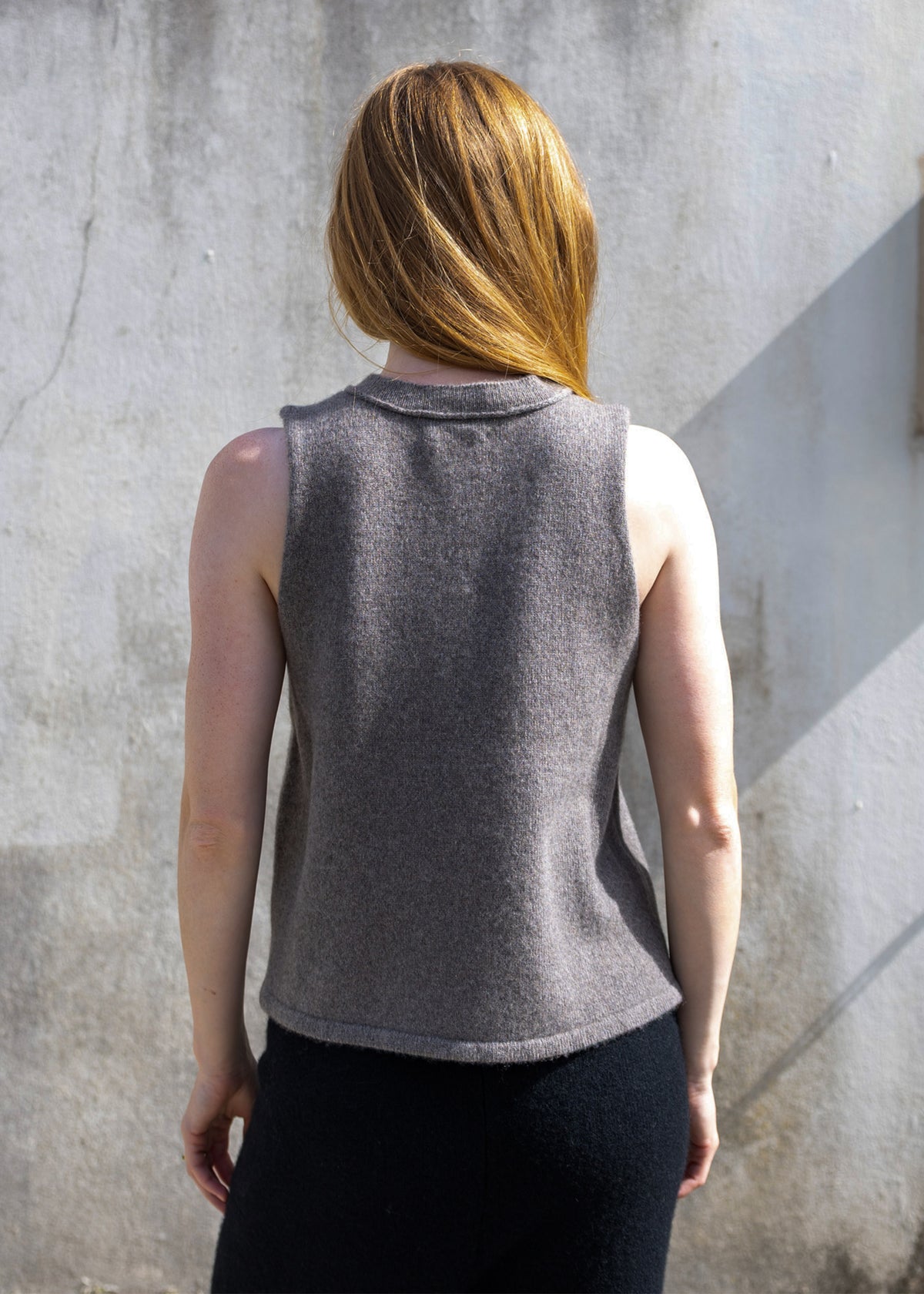 Cashmere Cable Front Vest Top | Mushroom