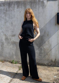 Cashmere Cable Front Vest Top | Black