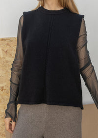 Cashmere Cable Front Vest Top | Black