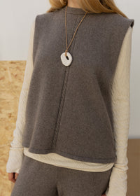 Cashmere Cable Front Vest Top | Mushroom