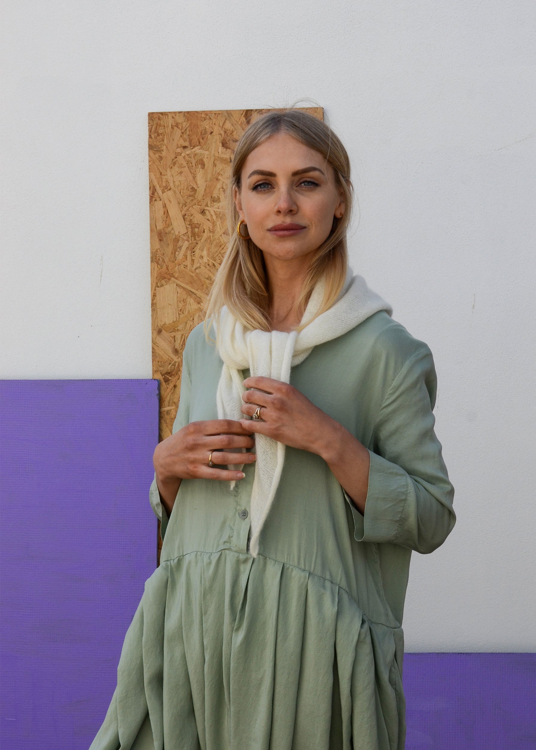 Eco Mohair Trangle Scarf | Chalk White