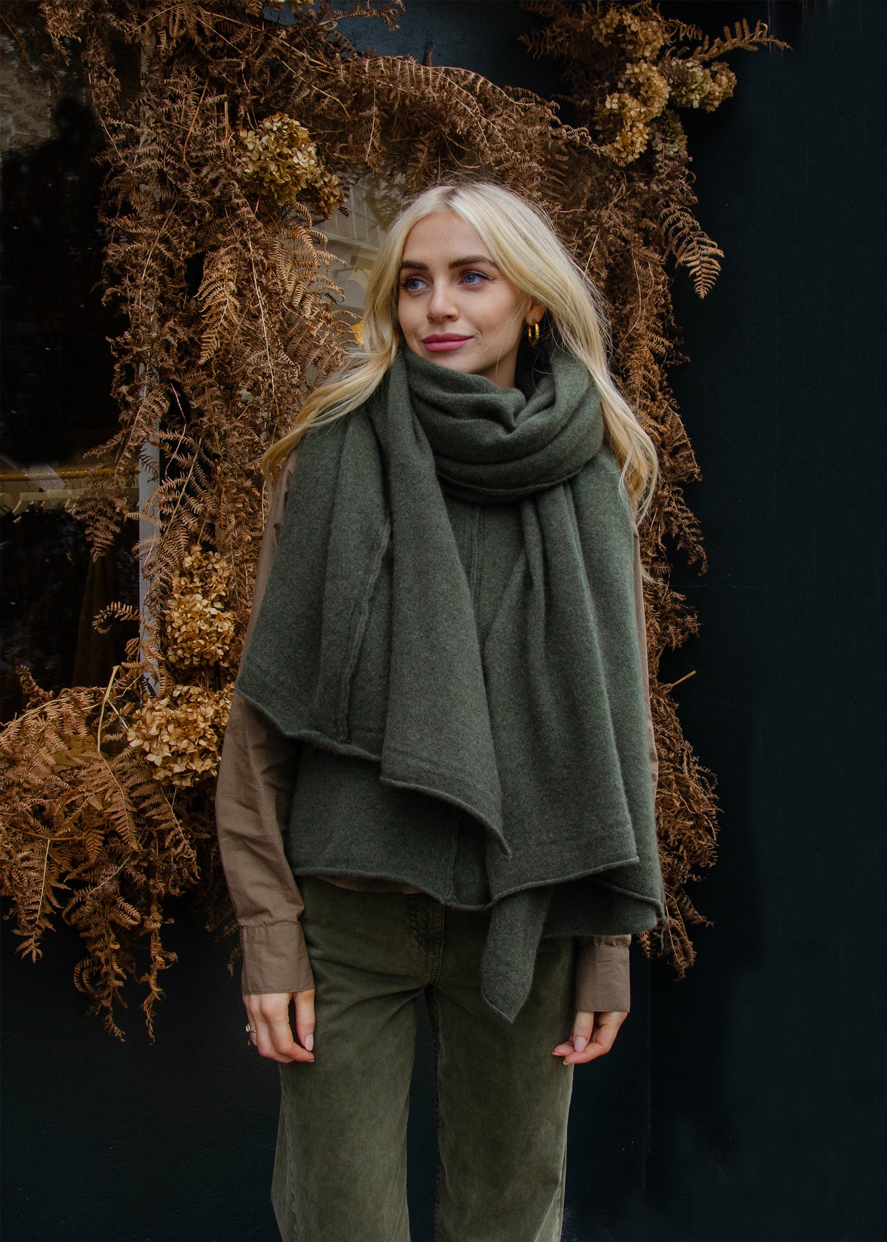 Oversize Recycled Cashmere Scarf Khaki