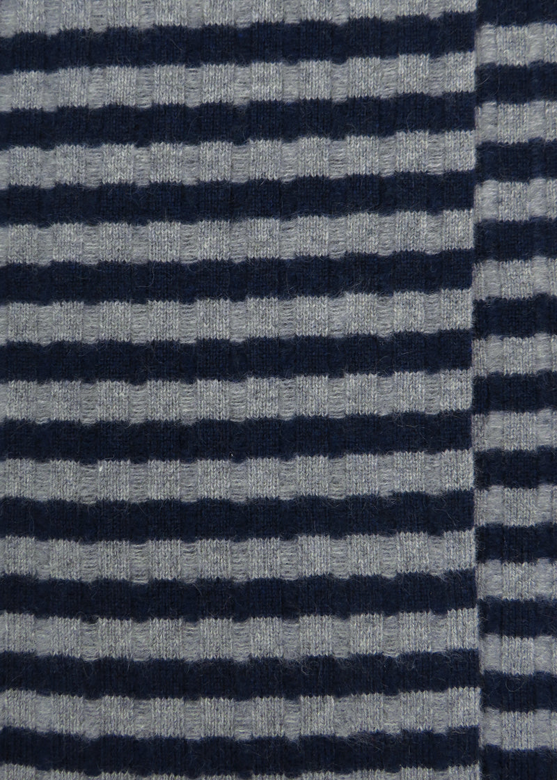 Cashmere Fine Stripe Scarf | Dark navy & Grey