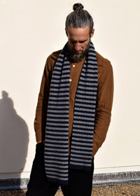 Cashmere Fine Stripe Scarf | Dark navy & Grey