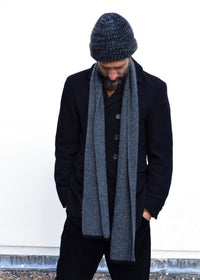 Cashmere Fine Rib Scarf | Navy Grey