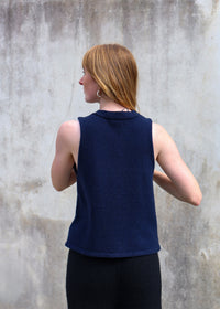 Cashmere Cable Front Vest Top | Navy