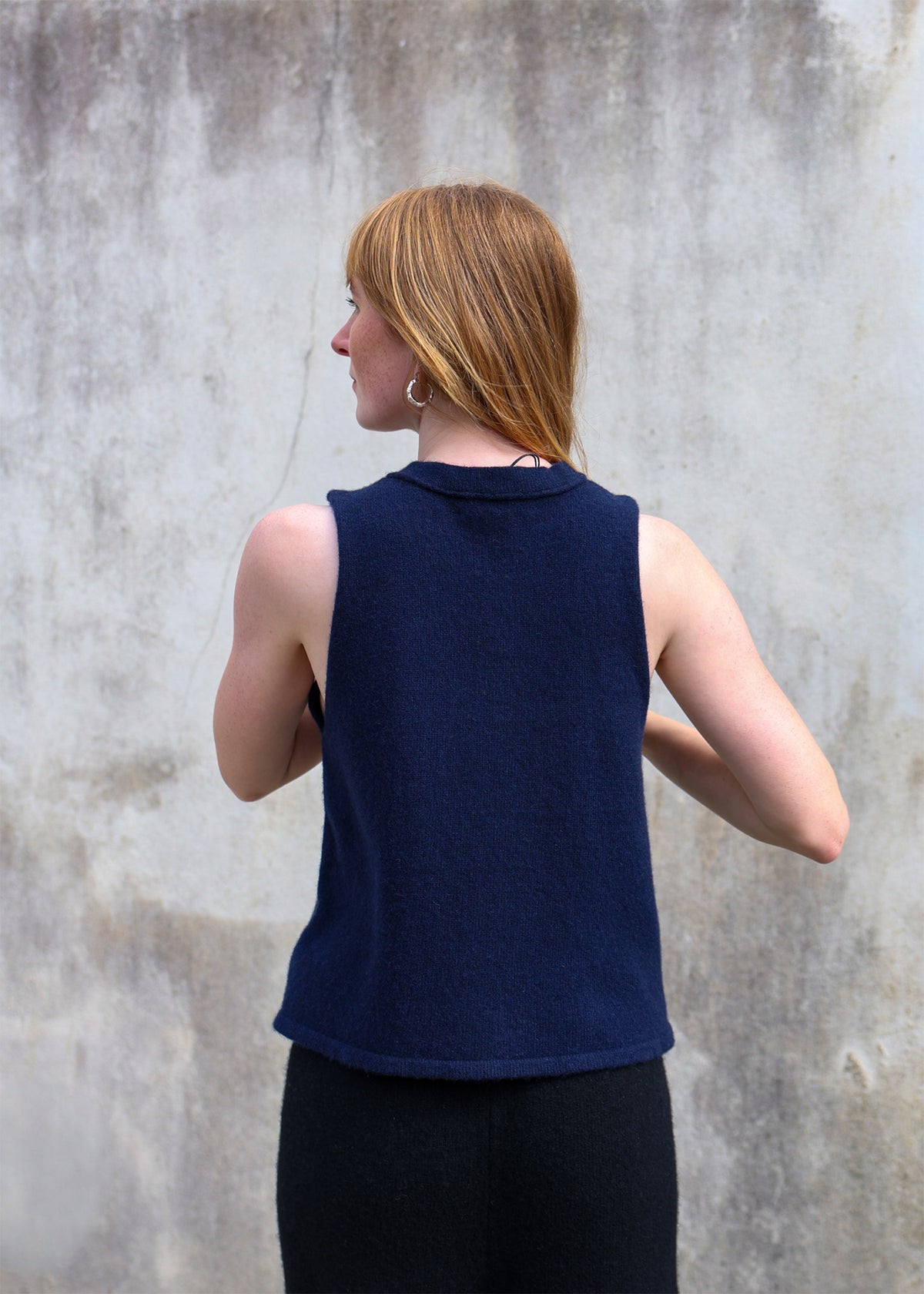 Cashmere Cable Front Vest Top | Navy