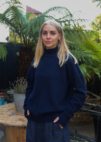 High Neck Cashmere Sweater | Navy