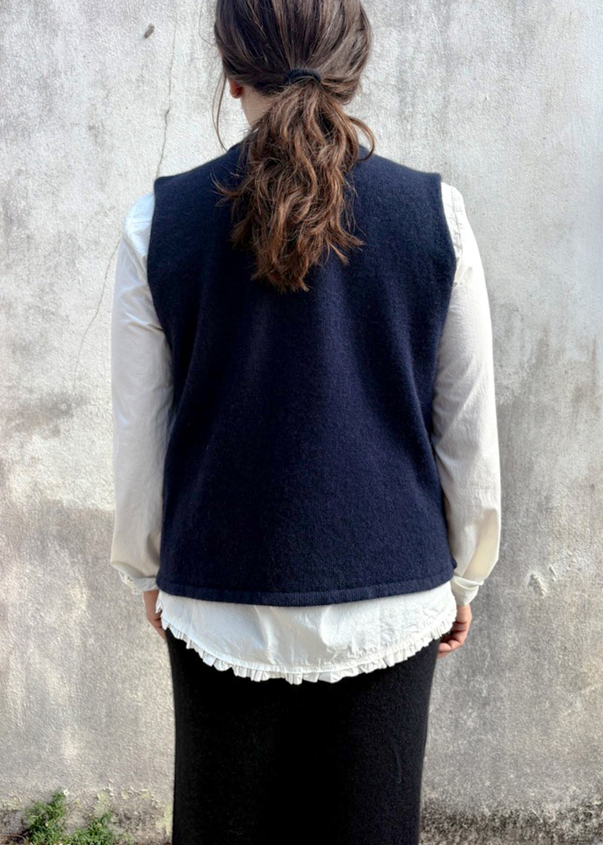 Cashmere Cable Front Vest Top | Navy