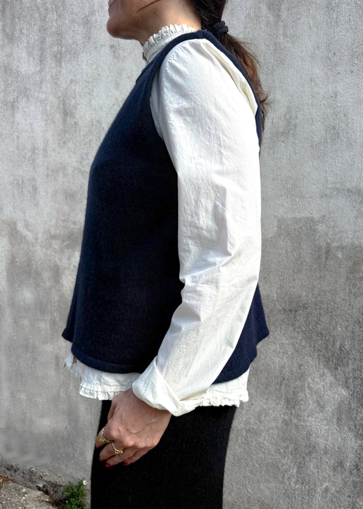 Cashmere Cable Front Vest Top | Navy
