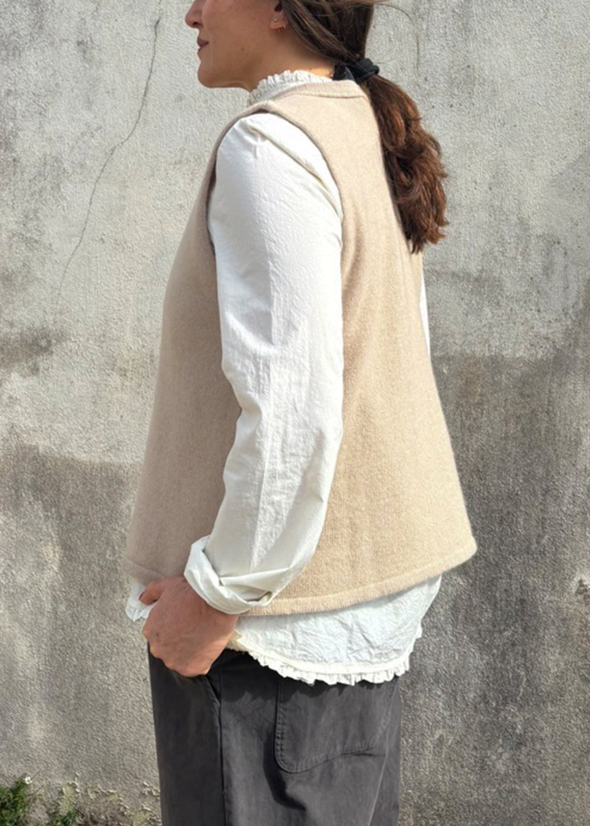 Cashmere Cable Front Vest Top | Oat