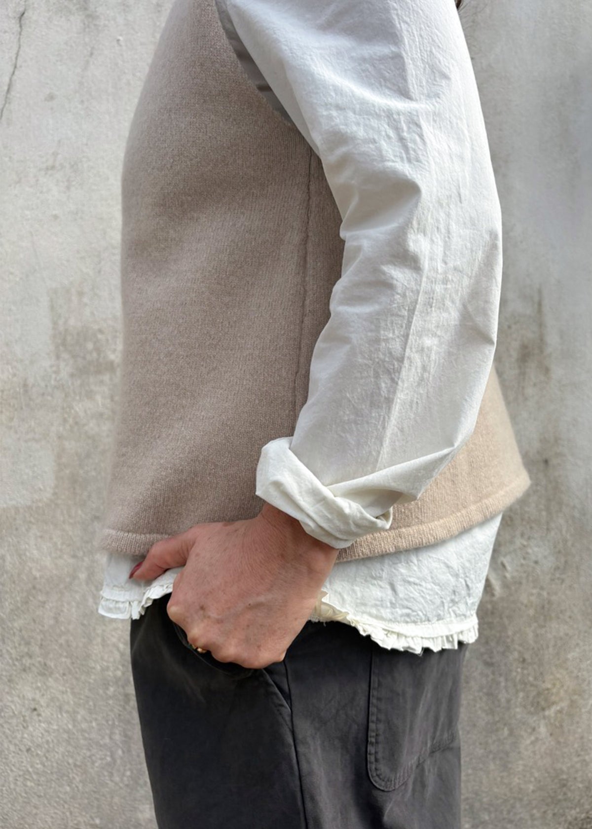 Cashmere Cable Front Vest Top | Oat