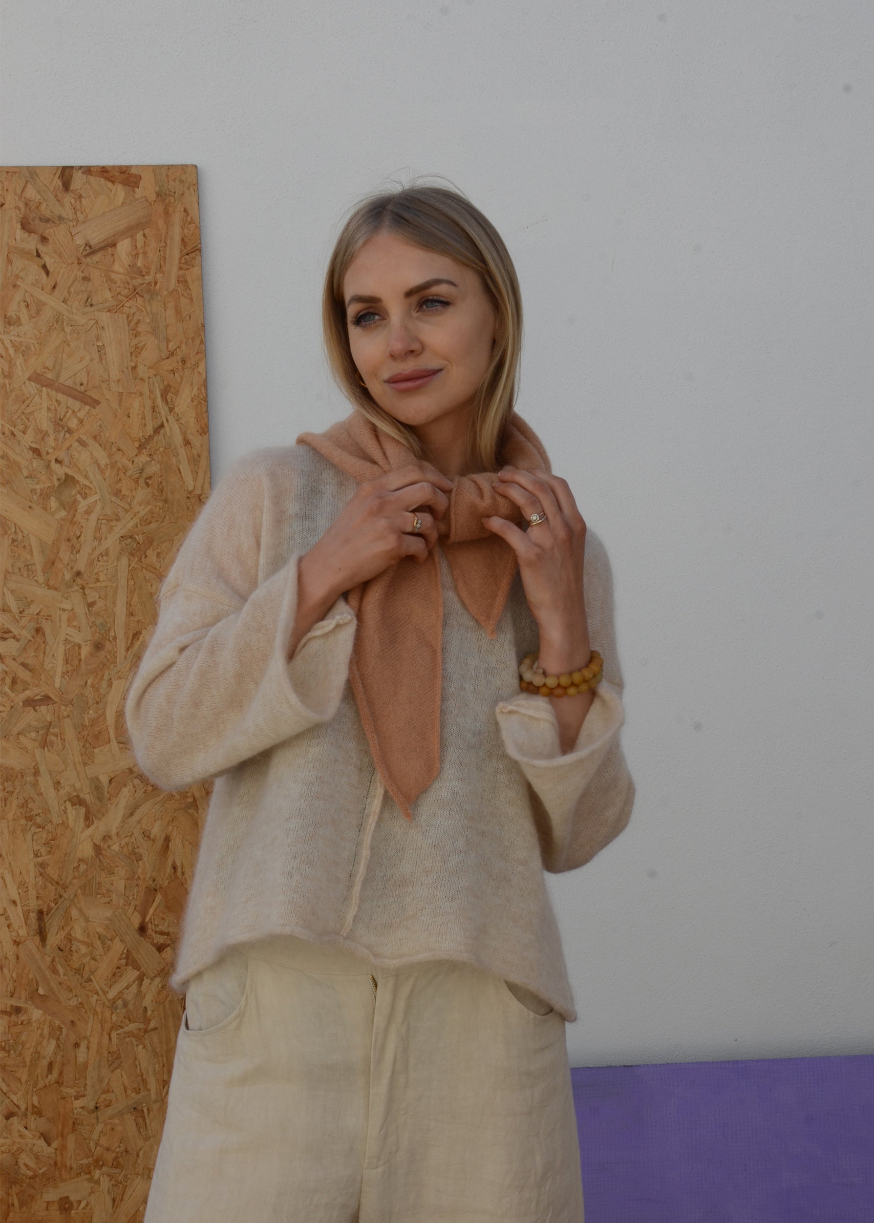 Eco Mohair Triangle Scarf | Peach