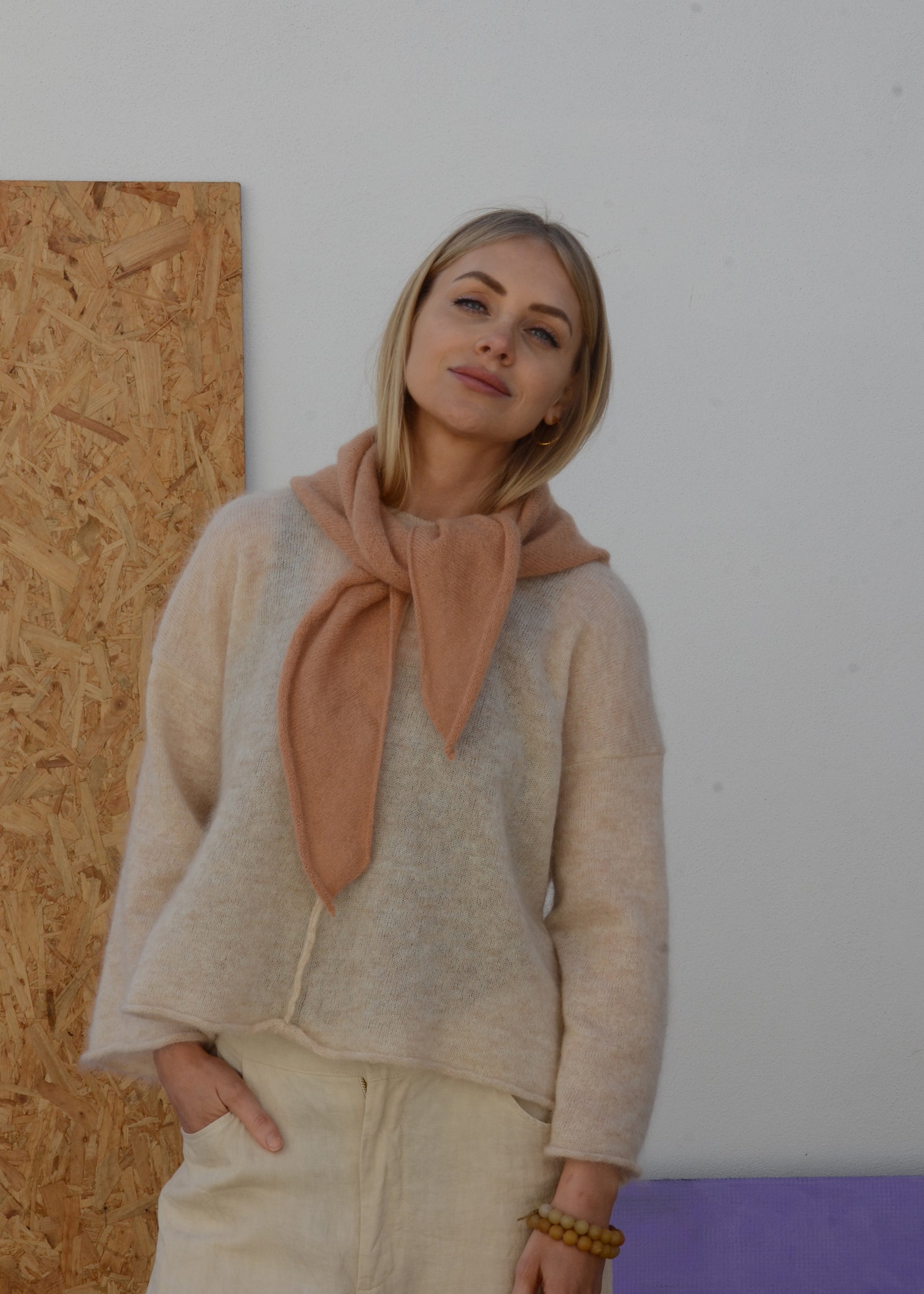Eco Mohair Triangle Scarf | Peach
