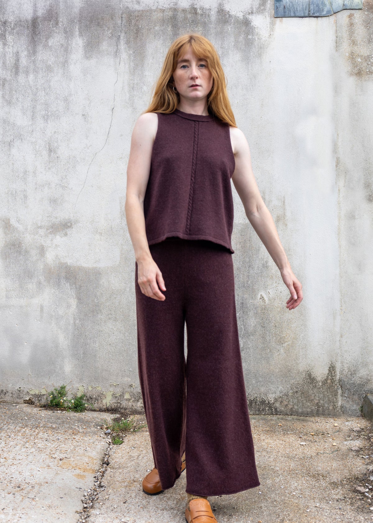 Cashmere Cable Front Vest Top | Raisin