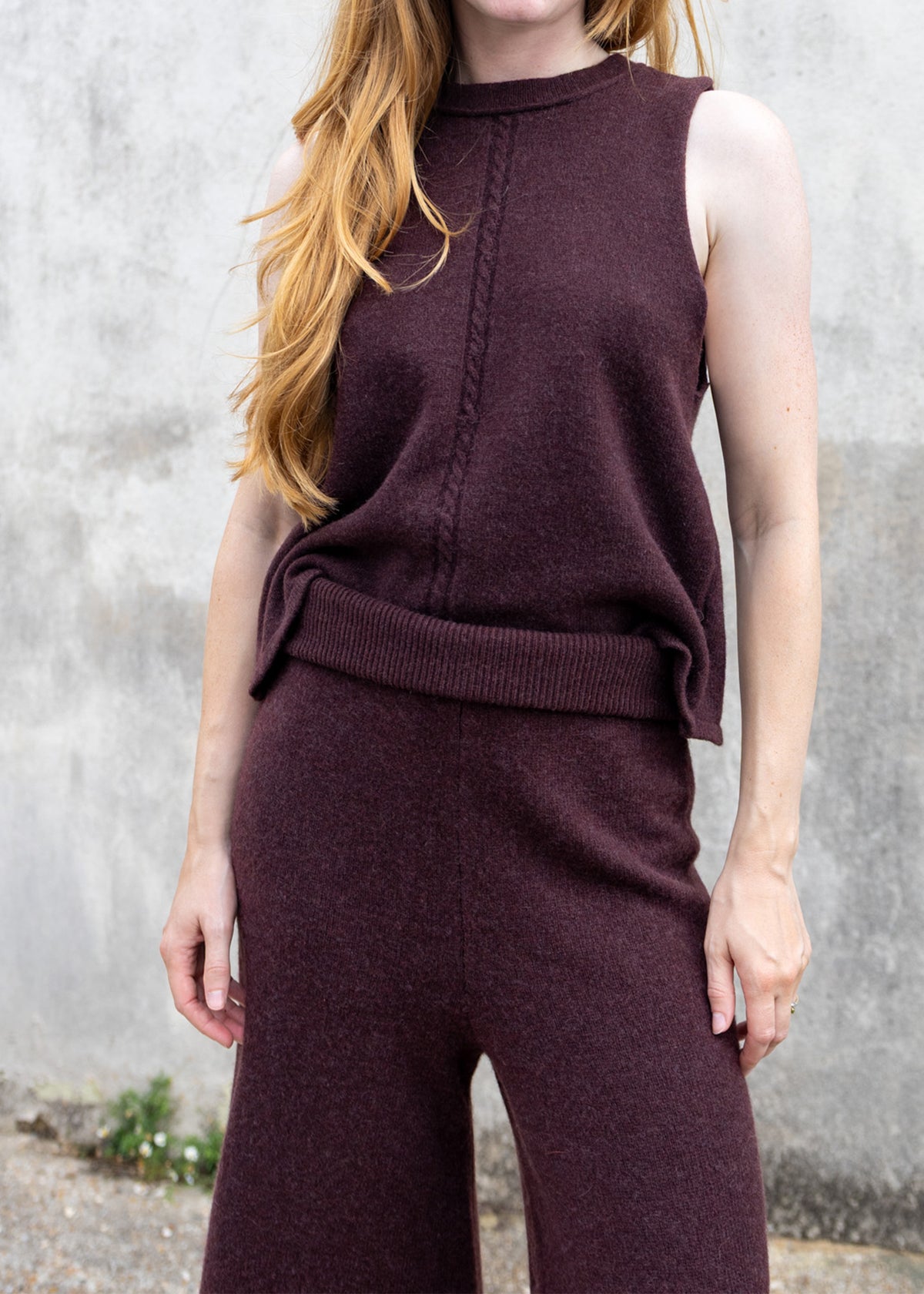 Cashmere Cable Front Vest Top | Raisin
