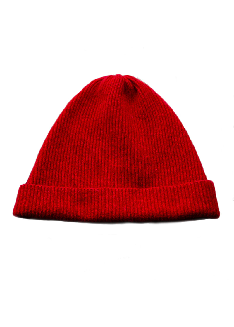 Cashmere Rib Beanie | Bright Red