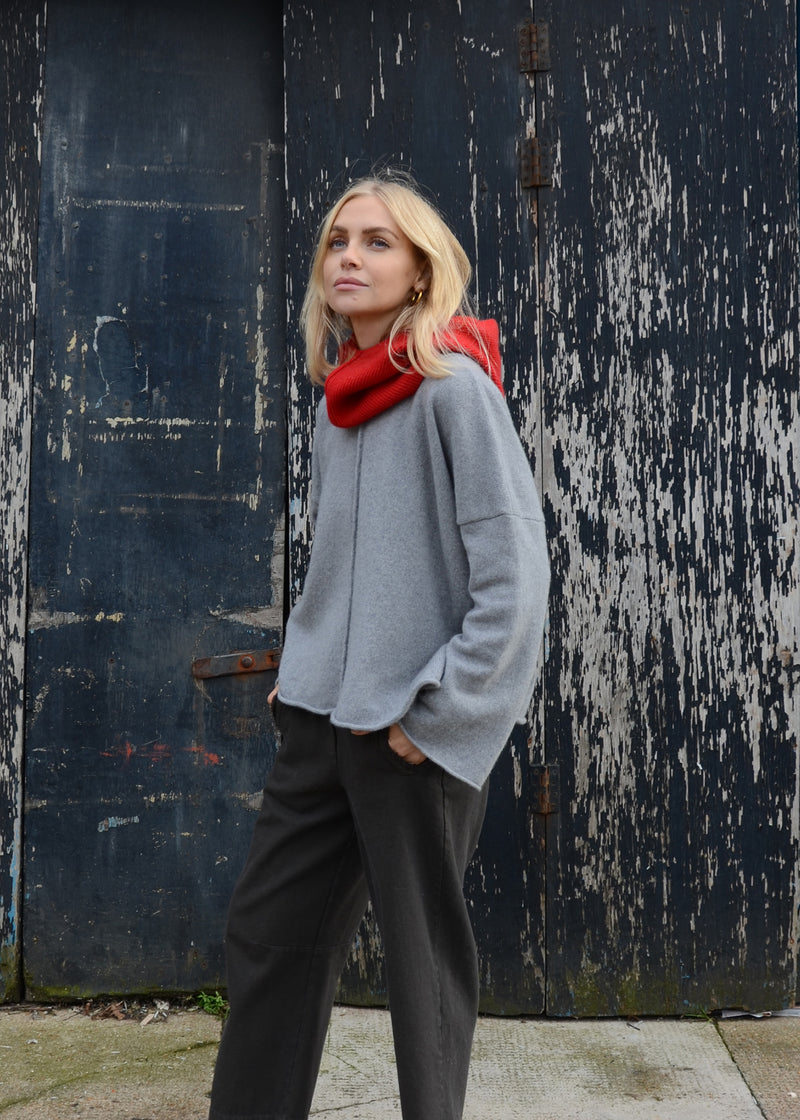 Cashmere Rib Hood | Bright Red