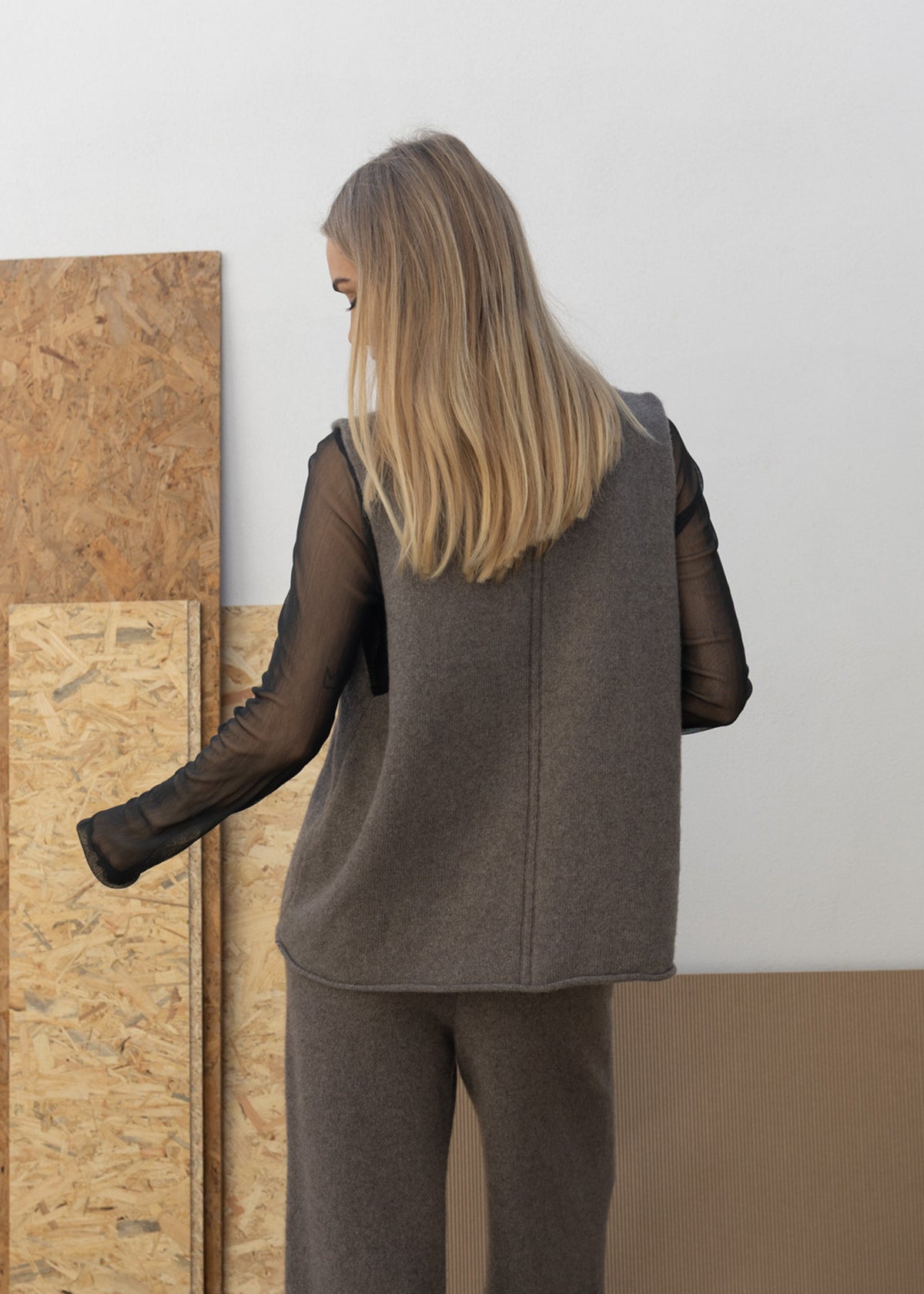 Cashmere Tramline Vest Top | Mushroom